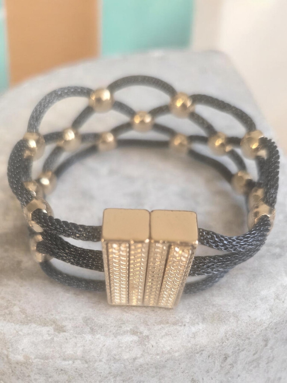 Gold Accent Black Multi-Strand Bracelet
